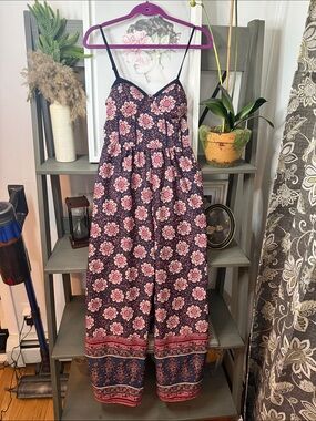 Band of Gypsies Navy Pink Floral Wide-Leg Jumpsuit